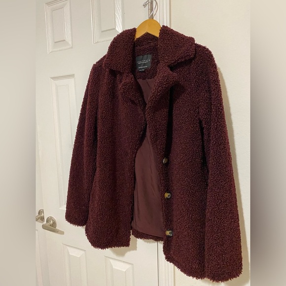 Sanctuary Burgundy Sherpa Women’s Three Button Coat XS - Picture 3 of 12
